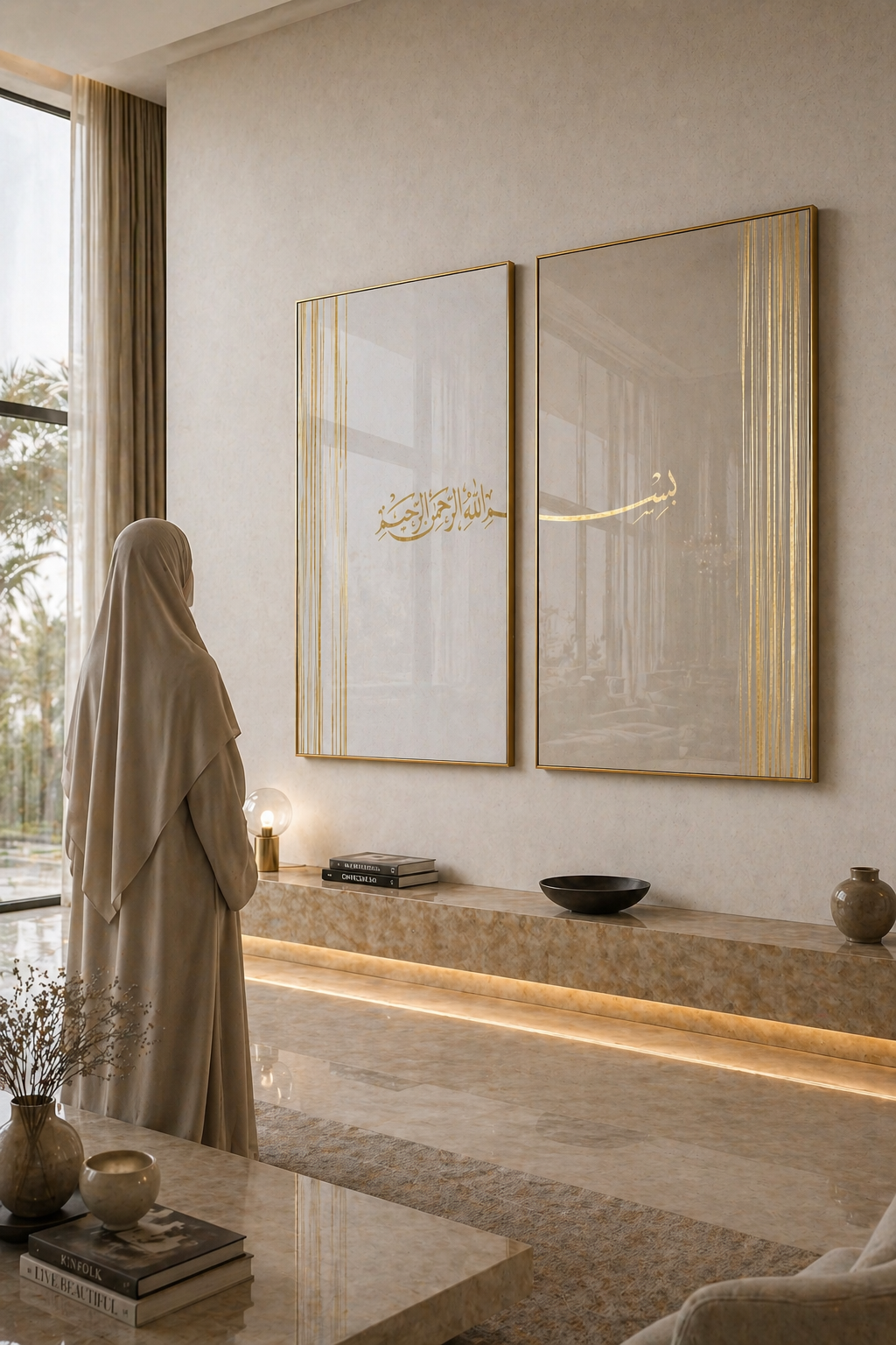 Ivory Pebbles Split Basmallah - Gold foil