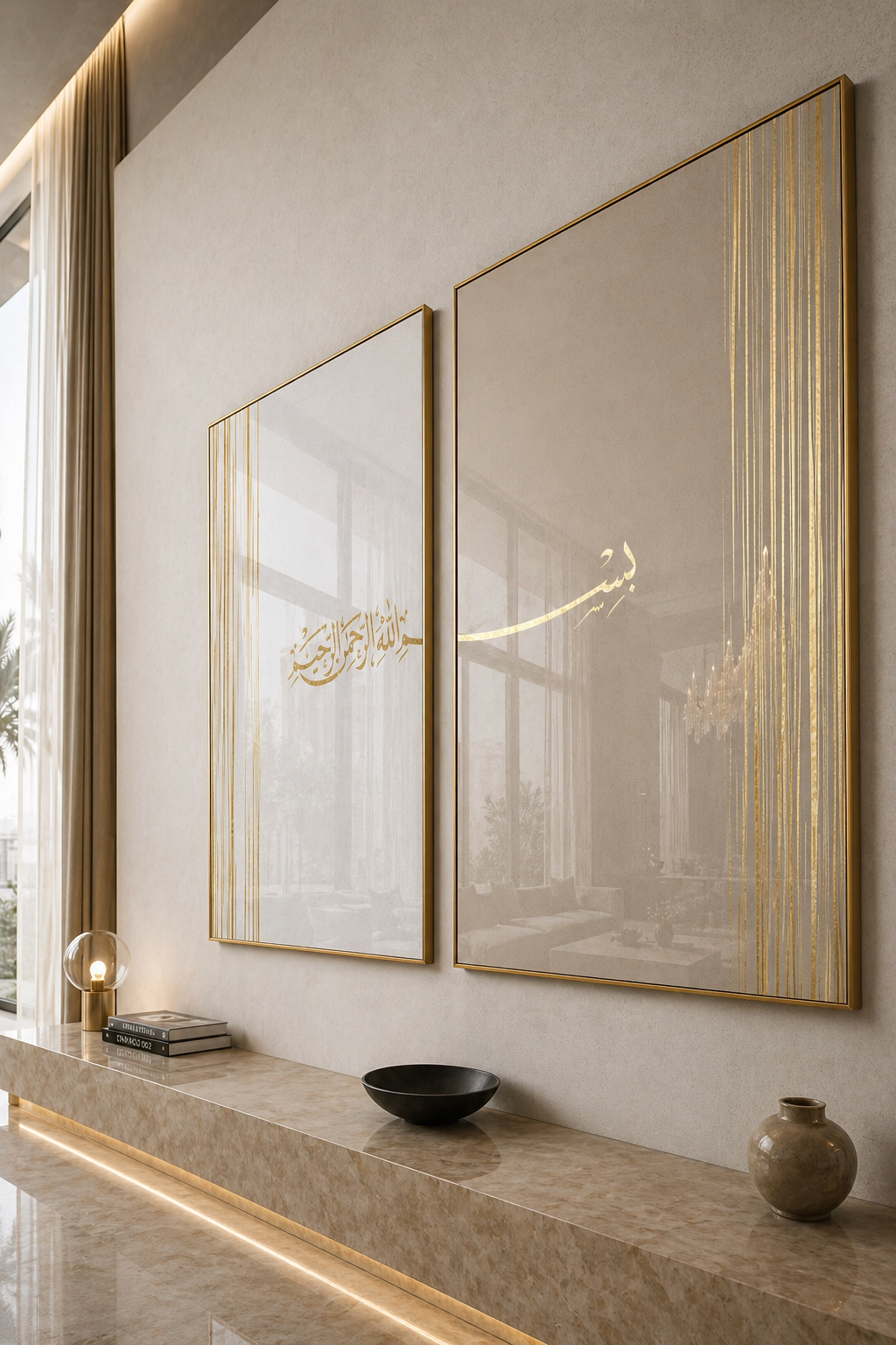 Ivory Pebbles Split Basmallah - Gold foil