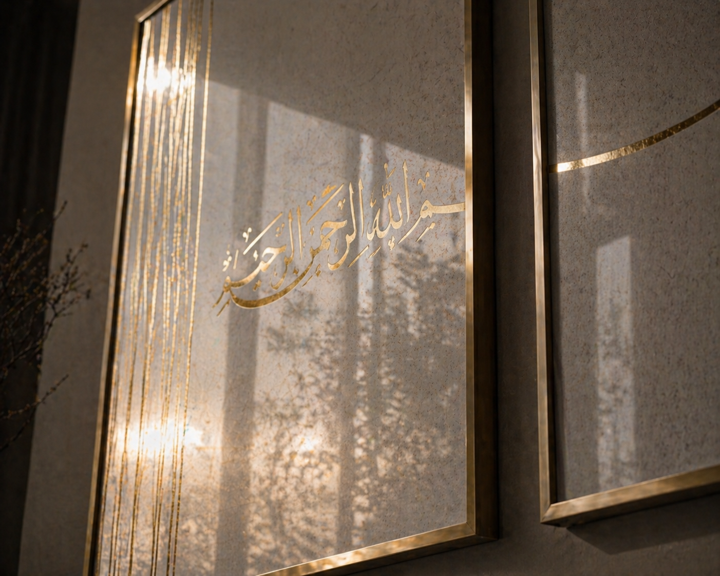 Ivory Pebbles Split Basmallah - Gold foil